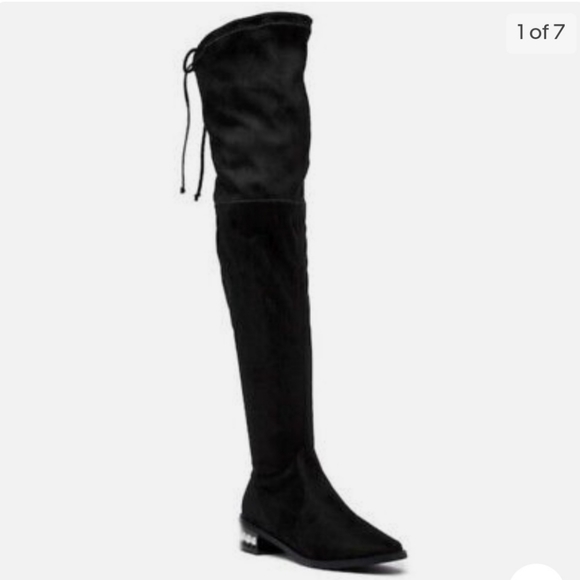 COPY - CATHERINE MALANDRINO black BOOTS PEARL HEEL. 25" shaft height - Picture 3 of 15